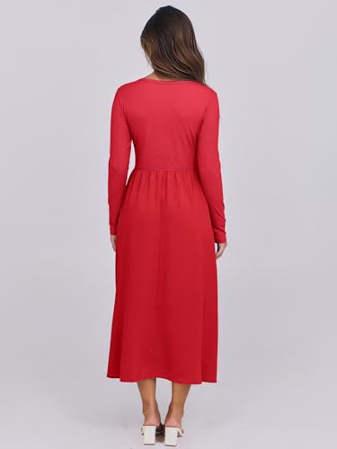 Image of ANRABESS Long Sleeve Midi Dresses for Women 2025 Fall Fashion Casual Rib Knit Patchwork Tight Top Modest Flowy Dress Pocket