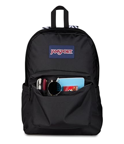 Image of JanSport SuperBreak Plus Backpack with Padded 15-inch Laptop Sleeve and Integrated Bottle Pocket - Spacious and Durable Daypack for Work and Travel, Surreal Swirlies Con Black /Black /White /Black
