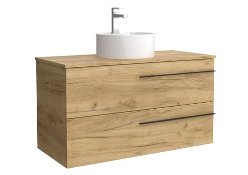Mueble de Baño Yara 100cm Roble | Lavabo sobre encimera Porcelana Centrado