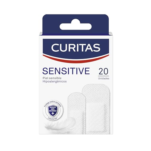 Curitas Venditas Adhesivas Sensitive, hipoalergénicas ideal para piel sensible, protegen la herida contra la suciedad y bacterias, 20 piezas