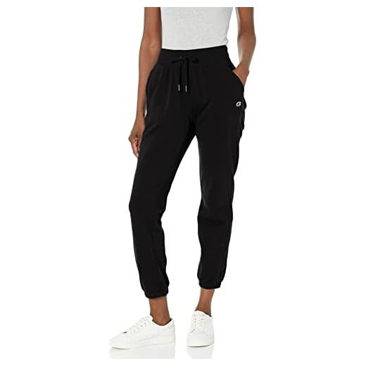 Champion Campus French Terry Cotton Joggers, Women’s Drawstring Sweatpants, C-Patch, 29' Inseam, Black, Small