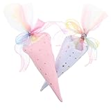 MUELODSIC 2 Piezas Bolsas de Cono para Golosinas con Cintas de Colores Bolsa de Regalo Gigante Forma de Helado Envoltorio Reutilizable de Poliéster para Fiestas Infantiles y Celebraciones