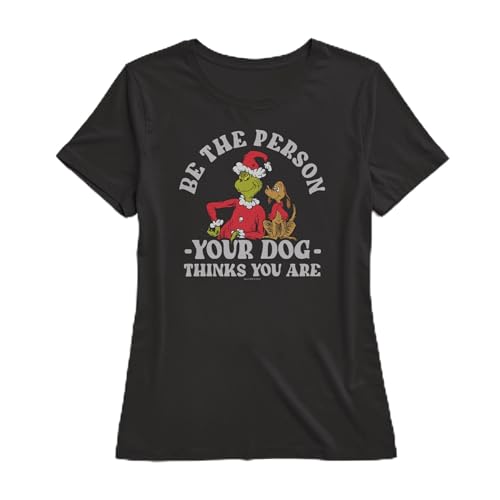 Womens Grinch T-Shirt Dog - Be The Person Your Dog Graphic Tee Christmas Santa Holiday Official Dr. Seuss Shirt Black