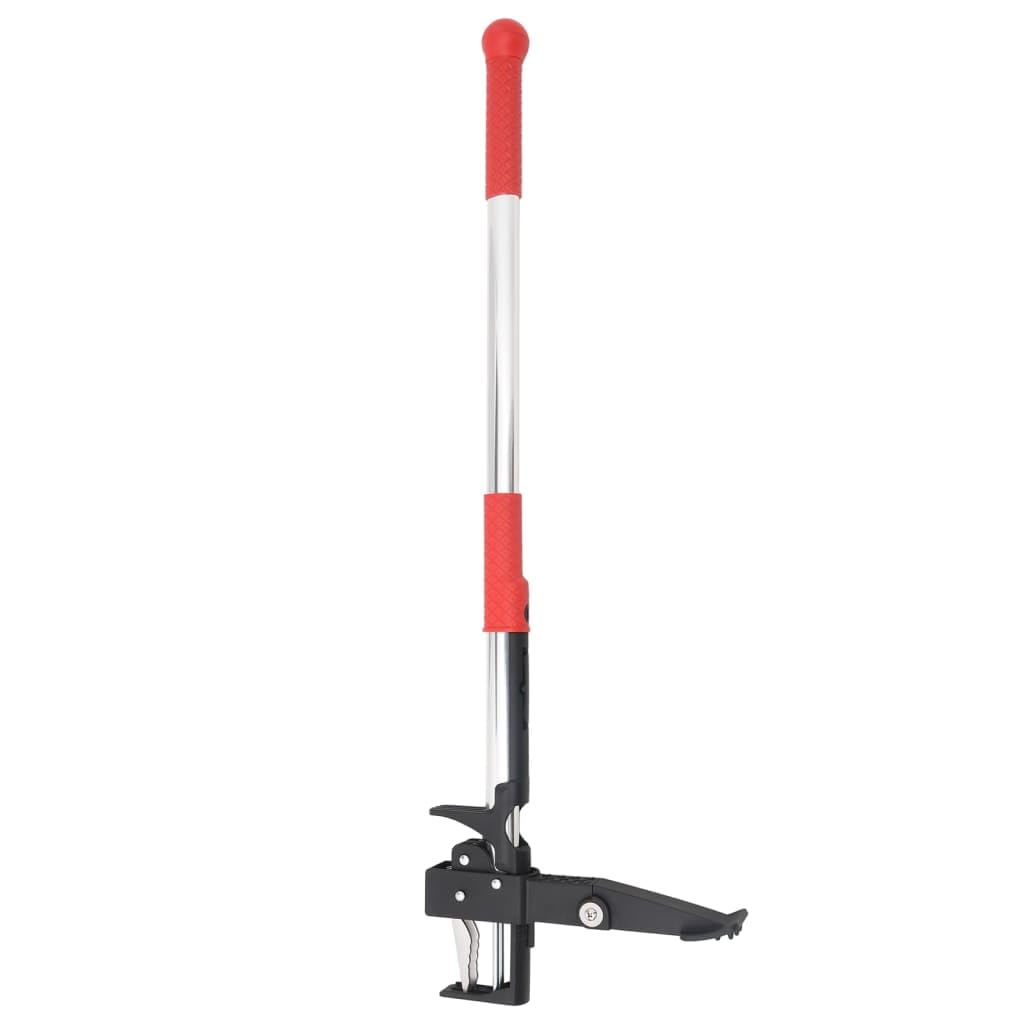 Unkrautstecher aus eloxiertem Aluminium 99,5 cm rot silbern für Beet und Gehweg, Fußpedal Unkrautentferner mit 4 Stahlkrallen, Gartenpflege