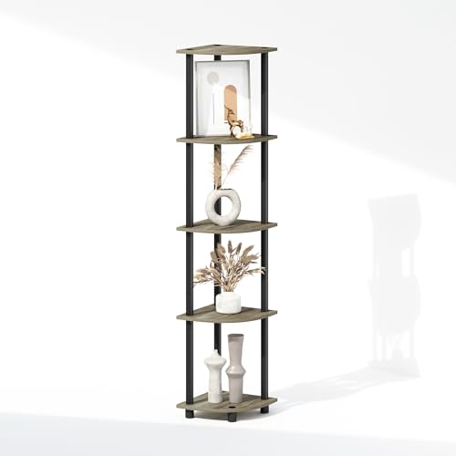 Image of Furinno Turn-N-Tube Storage Shelves, 5-Tier Book Shelf, Corner Shelf, Toolless Open Shelves, for Organization and Storage, Living Room, Home Office, Hallway, Bedroom, French Oak