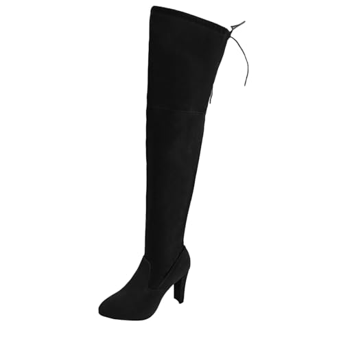 Botas altas hasta el muslo para mujer, pantorrilla ancha, plataforma, de piel, puntera redonda, botas de tacón grueso, cómodas, retro, altas, vaqueras, botas altas hasta la rodilla, botas de invierno
