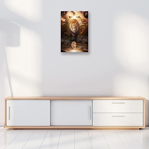 Lion And Lamb Wall Art Vintage Framed Artwork Lion Of Judah Wall Art Canvas Abstract Painting Christian Posters Decorations For Bedroom Framed (12X18 Inch) #TOP4