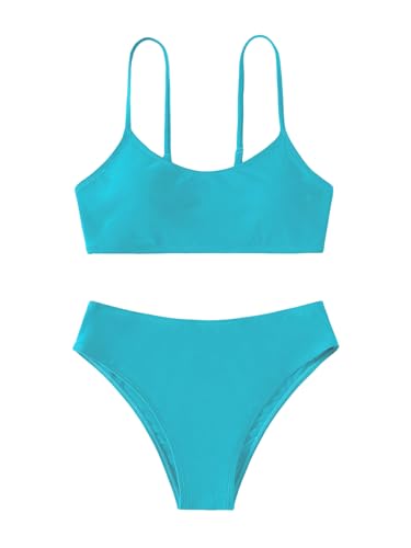 Image of SHENHE Girl's 2 Piece O Ring Bikini High Waisted Spaghetti Strap Cute Swimsuit Bathing Suit
