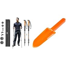 Cascade Mountain Tech Trekking Poles, Coghlans Back Packers Trowel - Aluminum Hiking Walking Sticks with Cork Grip, Expandable to 54" Set of 2, Orange