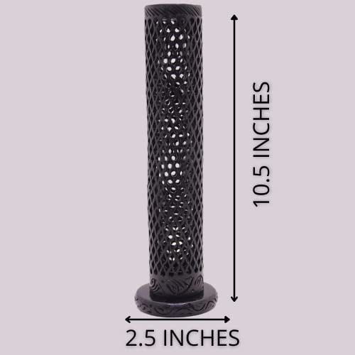 Kc Kullicraft Handmade Soapstone Incense Stick Holder | Candle Stick Burner | Tea Light Holder - Perfect Round Black Jaali Carving. Decorative Marble Home And Office Decor - (2.5 X 2.5 X 10 Inches) #TOP3