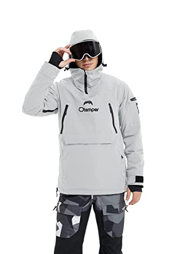 Kirnusino Mens Ski Jacket Snow Coat For Men Windbreaker Waterproof Mountain Hooded Sweatshirt With Shoulder Pass Card Pocket Windproof Warm Winter-Grey-M #TOP2