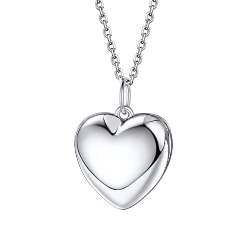 Bestyle Sterling Silver Heart Locket Necklace for Women, Dainty Cute Small Heart Locket Pendant in Gold/Rose Gold/Silver, Love Statement Jewelry Gift for Mother Wife