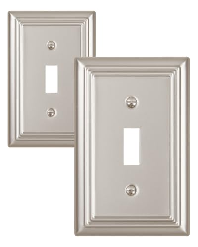 ZILLSEA Switch Plates Outlet Covers, 2-Pack Metal Wall Plates, Satin Nickel