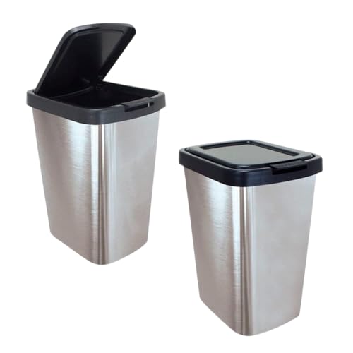 2 Lixeiras 9 Litros Plástica para Pia Banheiro Cozinha Escritório Prata Cesto para Lixo - Cor Metali