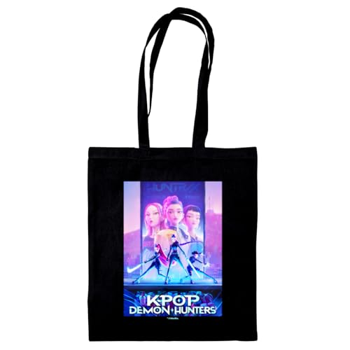 Pyramid International K-Pop Demon Hunter (Key Art) Schwarze Einkaufstasche – wiederverwendbar, umweltfreundlich, für Shopping, Arbeit oder den täglichen Gebrauch