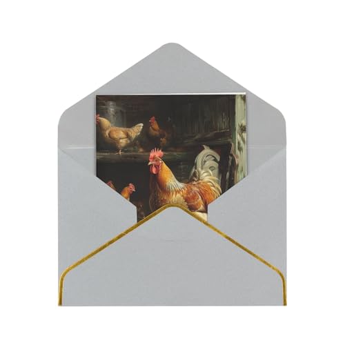 JTNWEC Carte de vœux avec motif de poule rôti et de la ferme - Papier perlé - Gris clair - Cartes d'anniversaire pour occasions spéciales