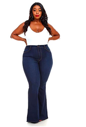 Jack David  Sweet Look High Waist Juniors Womens Plus 70s Flared Bell Bottom Bootcut Denim Jeans Pants