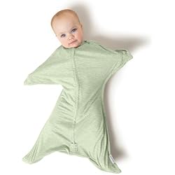 SleepingBaby Zipadee-Zip Transition Swaddle - Cozy Baby Swaddling Blanket with Zipper Convenience - Roomy Wearable Blanket for Easy Diaper Changes - 6-12 Month - Zen Garden Green Heather