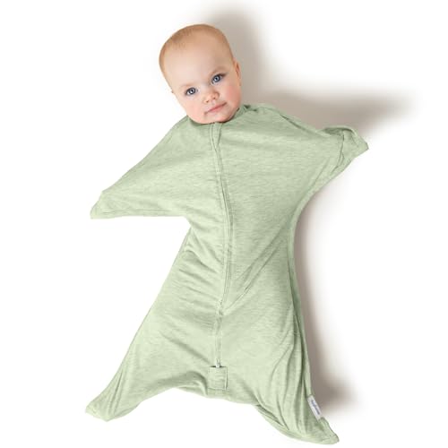 Image of SleepingBaby Zipadee-Zip Transition Swaddle - Cozy Baby Swaddling Blanket with Zipper Convenience - Roomy Wearable Blanket for Easy Diaper Changes - 12-24 Month - Zen Garden Green Heather