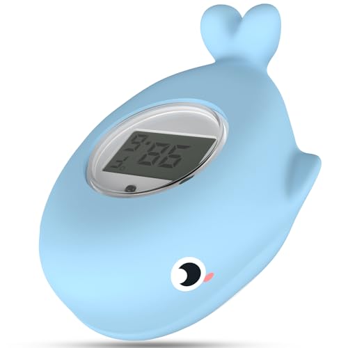 BabyElf Thermomètre de bain pour nouveau-né, thermomètre d'ambiance et de bain, lecture rapide et précise de l'eau avec alarme silencieuse, thermomètre de bain numérique flottant