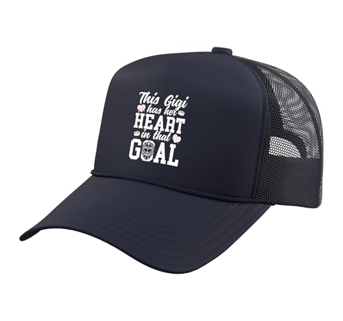 Proud Hockey Goalie Gigi of A Hockey Goalkeeper Gigi Trucker Hat with Adjustable Mesh Back, Navy Blue