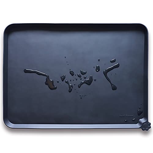Hoki Found XX-Large Silicone Pet Food Mats Tray - Dog Pet Cat Feeding Mat -Non Slip Pet Dog Cat Bowl Mats Placemat - - Waterproof Dog Cat Food Mats -Pet Water Mats for Carpet -Black-1