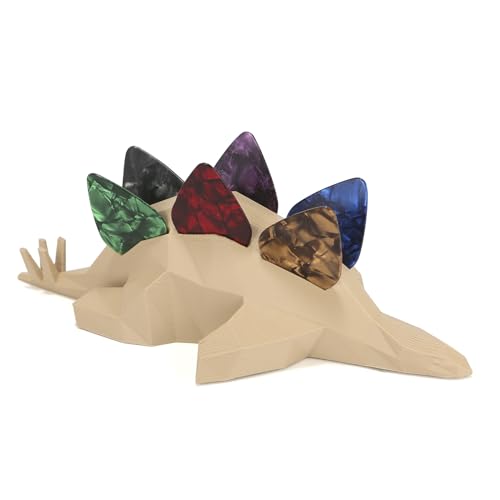 8 Pack Guitar Picks with Stegosaurus Pick Holder - 1mm Guitar Picks | Low-Poly 3D Stegosaurus Art Desk Ornament, Hold 6 Picks | Creative Gift for Guitarists Bassists Musicians (Picks Random Colors)