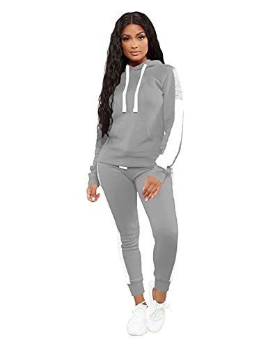 Topsrani Womens Sweatsuits Tracksuit Two Piece Outfits Casual Color Block Jogging Sweat Suits Matching Jogger Pants Set Dark Grey L #TOP12