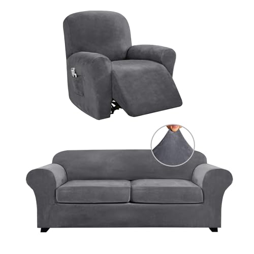 PrinceDeco PrinceDeco 3 Pieces Sofa Covers Bundle Recliner Chair Cover, Grey