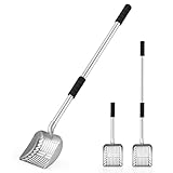 Yangbaga Metal Cat Litter Scoop:Detachable Long Handle Litter Scooper with Deep Shovel,Pooper Scooper Heavy Duty for Litter Box,Stainless Steel Non-Stick Sifter with Foam Padded Grip,No Bending Back