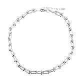 OVER RAG ネックレス レディース シンプル Uチェーンネックレス リンクチェーン ネックレス 大人可愛い オフィス 大ぶり カジュアル ロング チェーン ステンレス 芸能人愛用 K18 ティファニータイプ プレゼント ギフト 贈り物 ポーチ付き (40cm+5cm, シルバー)