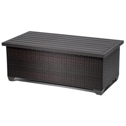 BOWERY HILL Outdoor Patio Wicker Storage Coffee Table with Aluminum Top Cover