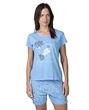 MASSANA Pijama Corto de Mujer, 100% Algodón, Manga Corta, Pantalón Corto con Cinturilla, Diseño Estampado y Femenino, Conjunto Fresco para el Verano (FR/ES, Letras, M, Regular, Regular, Azul)