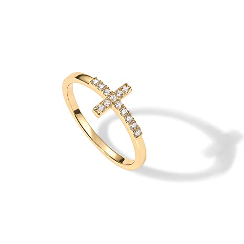 PAVOI 14K Gold Plated Cubic Zirconia Cross Ring for Women – Eternity Promise Ring for Her – Infinity Religious Wedding Band