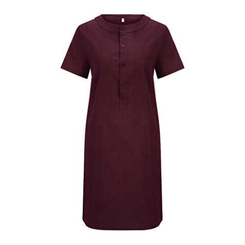 Vestido de manga curta de linho AxiBa, casual, solto, sexy, cor sólida, decote em V, plus size, Vinh