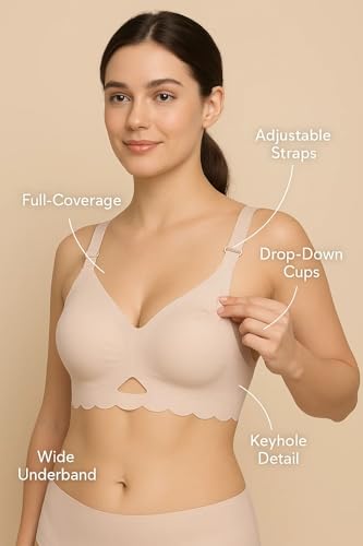 Image of ELEG & STILANCE Maternity Feeding Bra Padded Nursing Bra with Adjustable Straps Easy Baby Breastfeeding New Moms