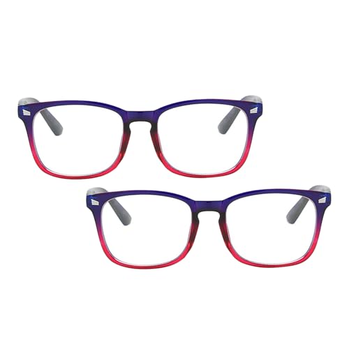 Mikikit Lot de 2 Lunettes Rétro Anti-Lumière Bleue Unisexes Monture Métal Bicolore Bleu et Rose Doré Protection Écran Ordinateur et Gaming Légères et Confortables pour Usage Quotidien