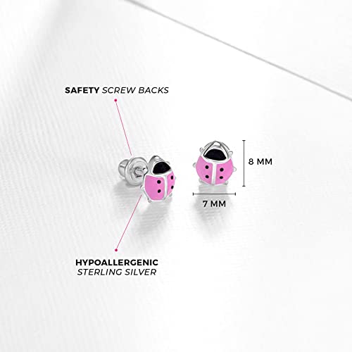 925 Sterling Silver Kids Pink Ladybug Stud Earrings With Safety Screw Back Girls #TOP3