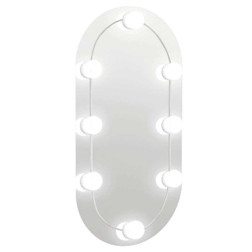 vidaXL Wall-Mounted Oval Mirror with Integrated LED Lights, USB Interface, Glass Material, Ideal for Bedroom, Bathroom, Dressing Room - 60x30 cm