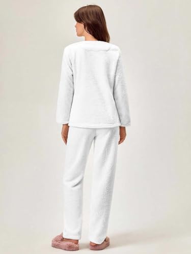 Image of KOTTY Girls White Winter Set Warm Fleece Cozy Full Sleeve Top and Pant Set