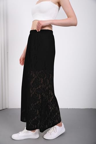 Urban CoCo Women's Elastic High Waisted Flowy A-Line Maxi Lace Skirt Summer Casual Long Skirts3