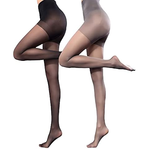 2 Pairs 40 Denier Women Tights Sheer Soft Run Resistant Support Tights Transparent Black Nude Cover