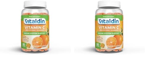 VITALDIN Vitamina C Gummies - 240 mg por dosis diaria - 80 gominolas (suministro para 40 días), sabor a Naranja - Refuerza el Sistema Inmunitario - Sin Gluten - Apto para Niños & Adultos