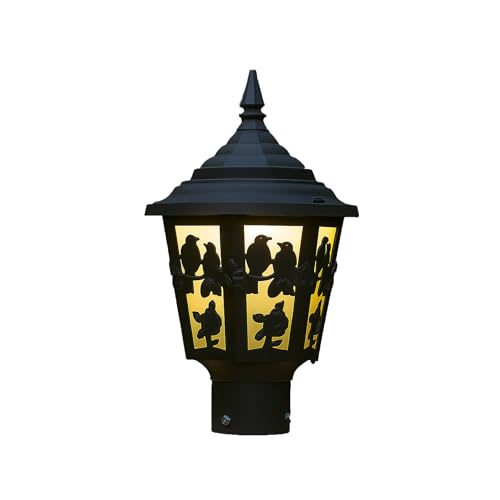 Image of DarkVision Main Outdoor Gate Light Fixture Vintage Waterproof Black Metal Pillar Lamp Bird Design, Durable Exterior Decoration Fixture for Balcony, Fence Posts, Lawn, Villa (Pack of 2) (Without Bulb)