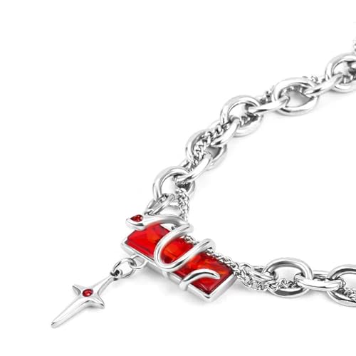 Image of Chain for Man, Stylish Necklace for Men with Celestial Inspired Red Diamond Pendant, Elegant Silver Chain for Men