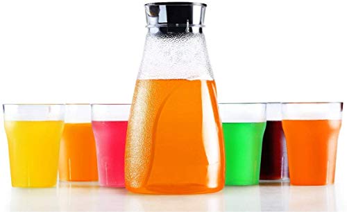 Vroxy Drinkware Combo Set – Transparent Unbreakable Water Juice Jug and 6 PCs Glass Set