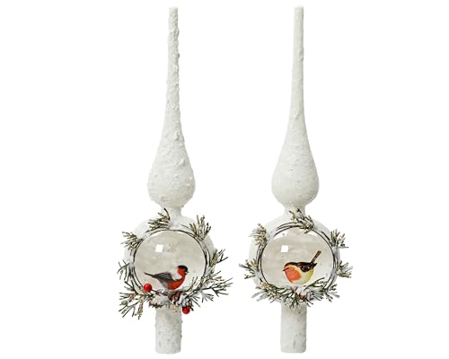 Kaemingk Christbaumspitze Glas 31cm - Weihnachtsbaumspitze mit Schnee...