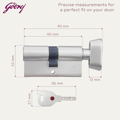Image of Godrej Cylinder | Europrofile Ulturo XL+ | 1CK 60mm | Satin Steel Finish | Door Thickness Upto 40mm | 4 Keys