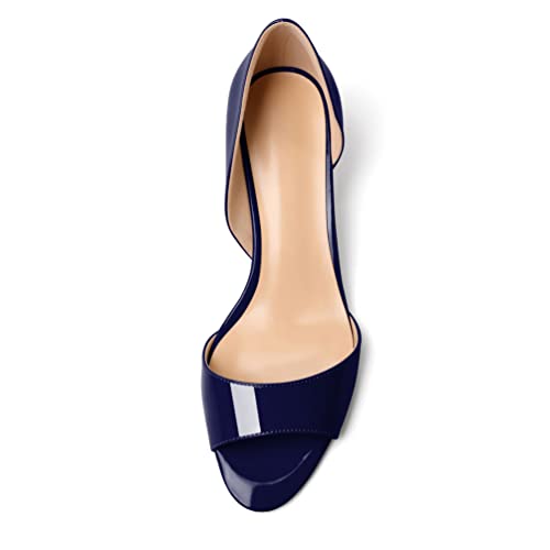 Eldof Women's Low Kitten Heel Pumps Open Toe Heels Side Cut Out Sandals Slip on Heeled for Summer Casual Office Wedding Event 1.4 Inches3