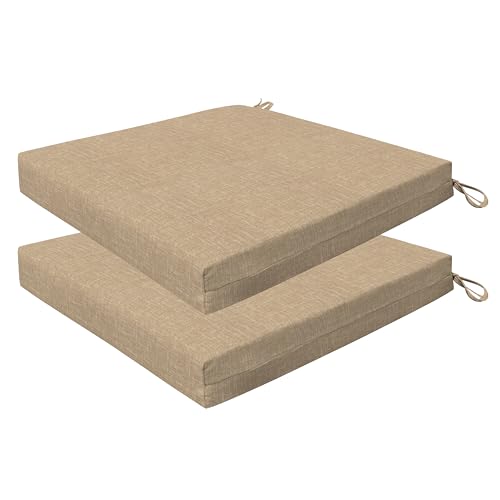Honeycomb Outdoor Essentials Set of 2 Square Seat Pads, 19 x 19, Hampton Texture Neutral Dining Chair Cushions for Patio Furniture